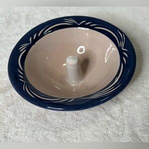 Pair of Vintage Original Apple Bakers Maine Red Ware Cobalt Stoneware Hand Made